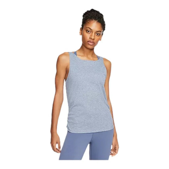 Nike Light Grey  Blue Yoga Ruched scoop neck Tank Top low back LG - Picture 1 of 15